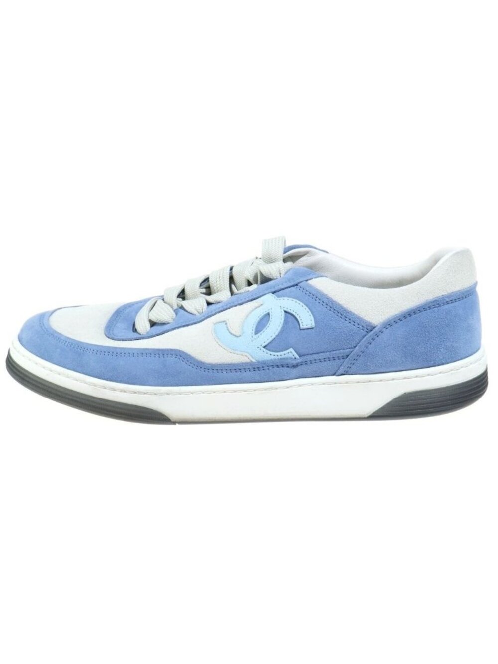 Chanel CC Logo Suede Low Top Sneakers Sky Blue